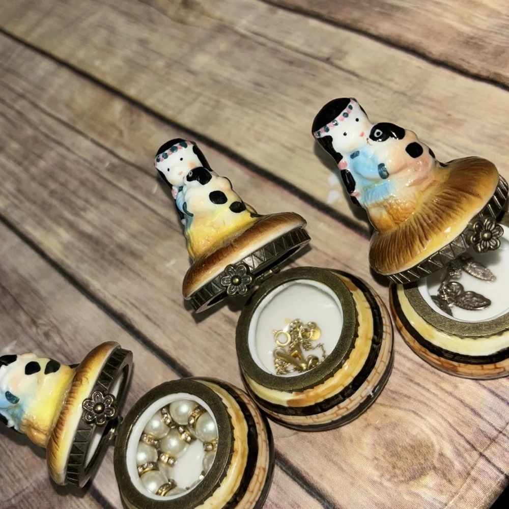 Vintage Trinket Box - Native American Girl with Bunny, Set of 4